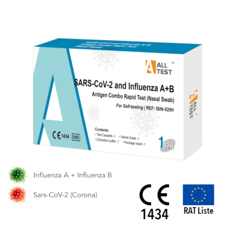 Der AllTest Kombo Schnelltest ist ein Antigen-Schnelltest und dient dem Nachweis von SARS-CoV-2- und Influenza-A- und -B.